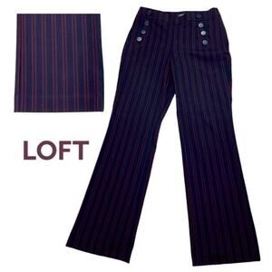 Loft Striped Julie Trouser Dress Pants Buttoned Front Academia NWOT Size 2